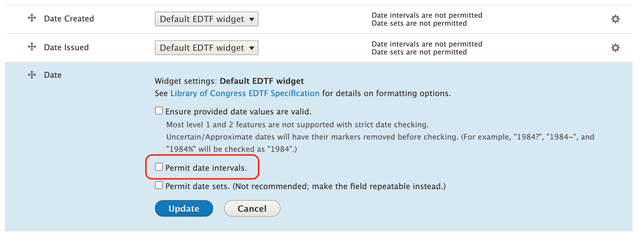 EDTF form widget configuration